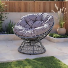 Image of Rattan Egg Chair Garden Furniture Waterproof Cushion Outdoor Dark Grey
