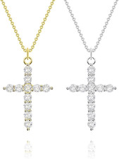 2 Pcs, 18K Gold Plated Necklace for Women, Cubic Zirconia Faith Cross Necklace,