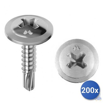 200x Selbstbohrende Schraube Drillex  Mustad Weiß Verzinkt Breiter Kopf PH