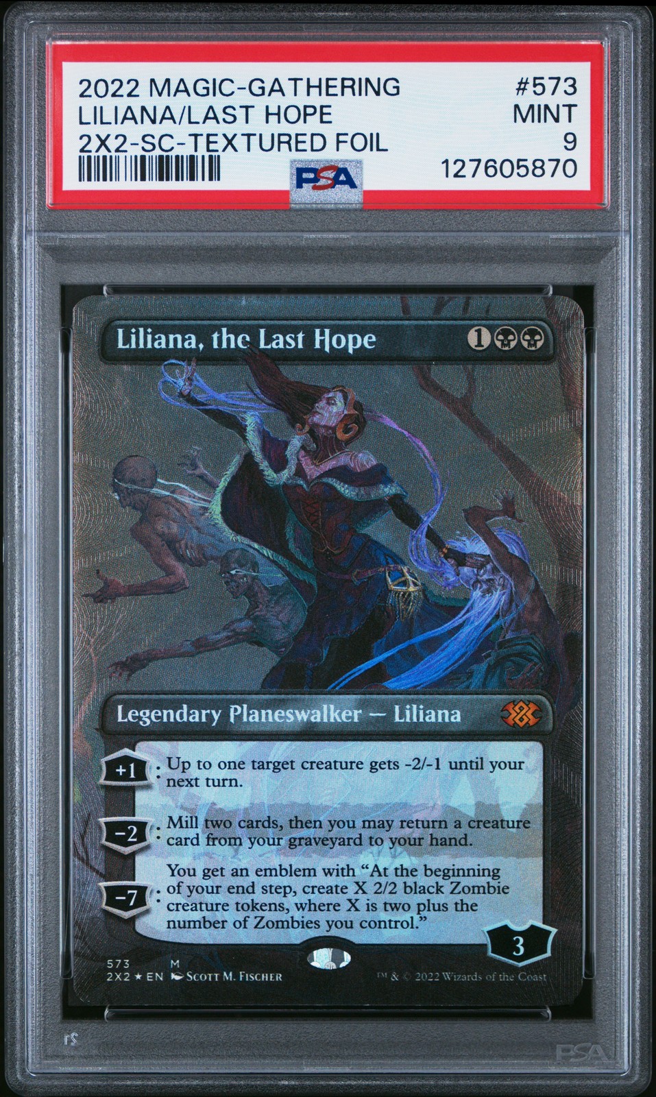 2022 MTG DOUBLE MASTERS 2022 SC-TEXTURED FOIL #573 LILIANA, THE LAST HOPE PSA 9