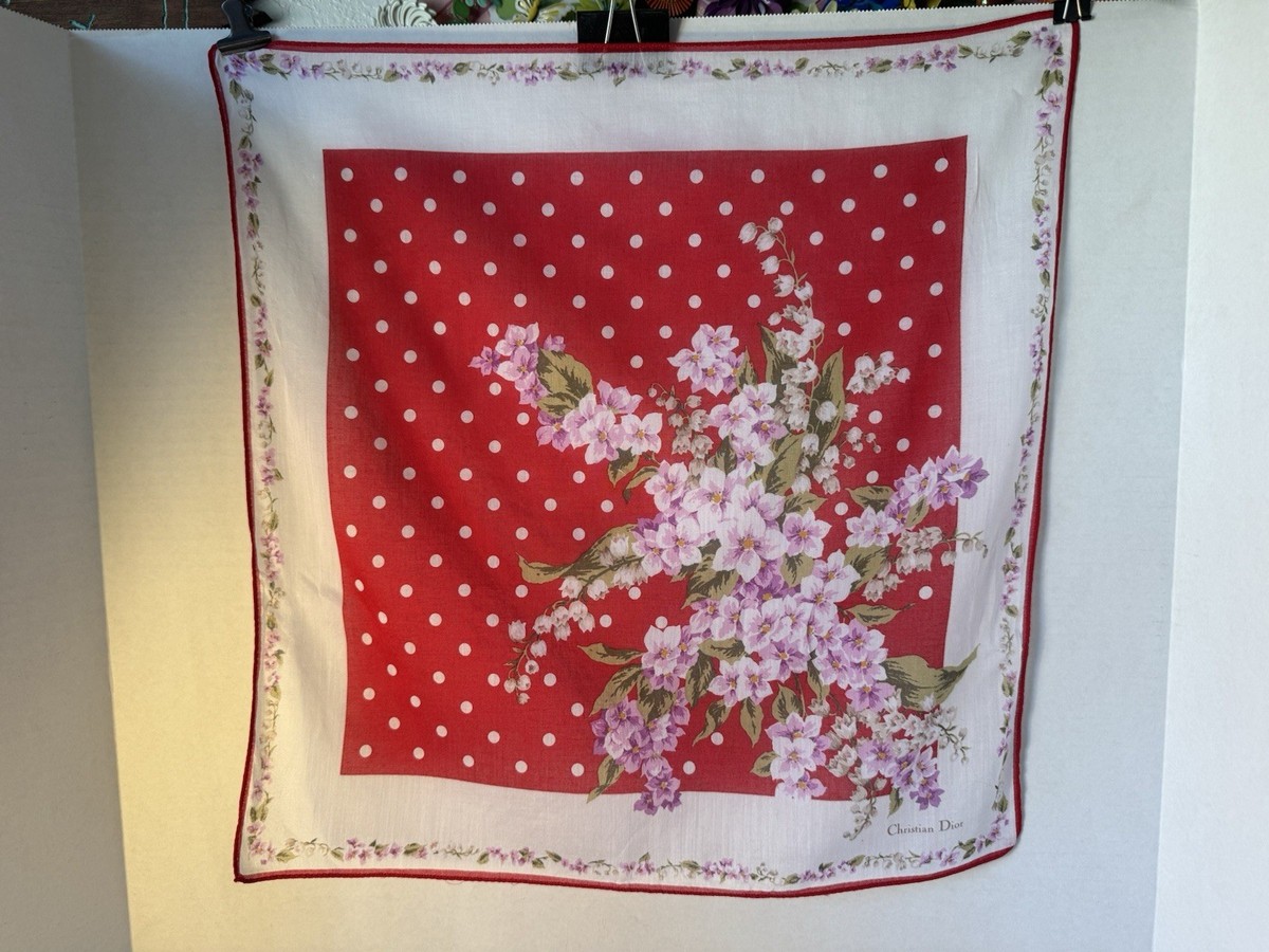 Christian Dior 花柄 シルクスカーフ レッド Christian Dior - クリスチャンディオール スカーフ 花柄