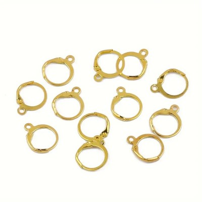 6 OHRHAKEN Klappbrisuren EDELSTAHL franz. Form vergoldet 13x16 mm/148