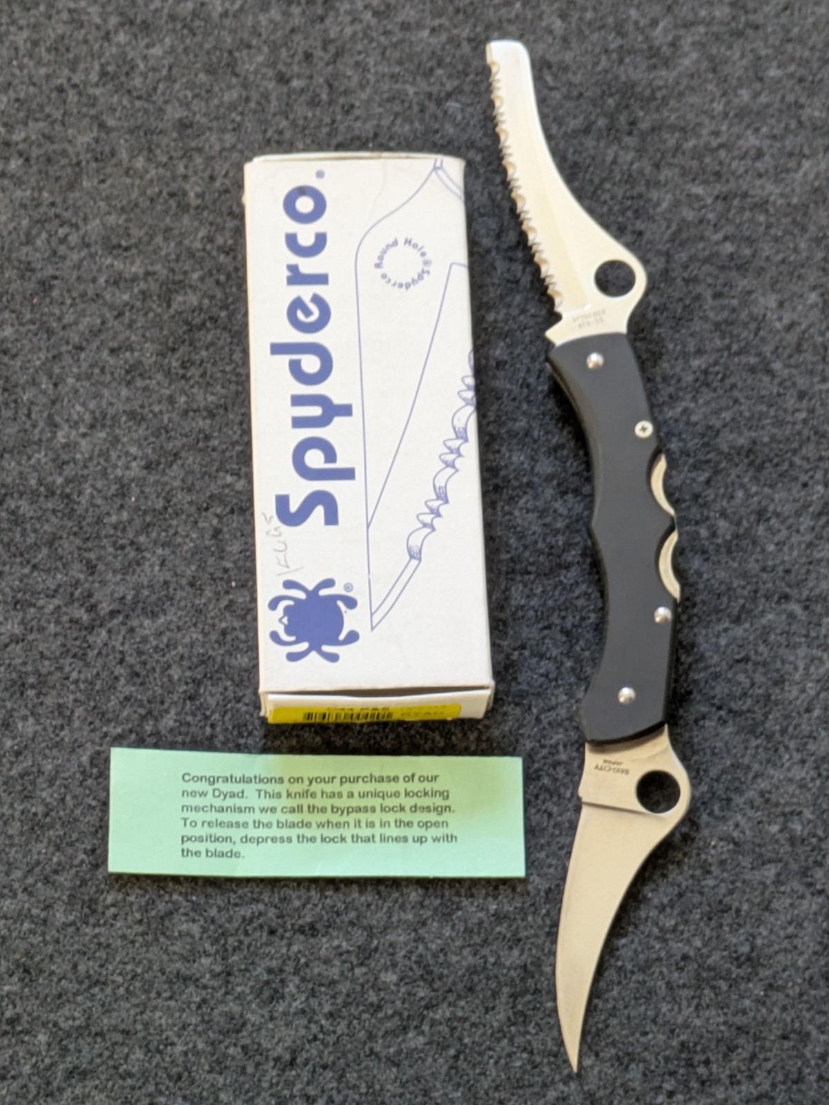 Very Rare Spyderco C44P&S Large Dyad Black Micarta Handles ATS-55 Steel Mint NIB