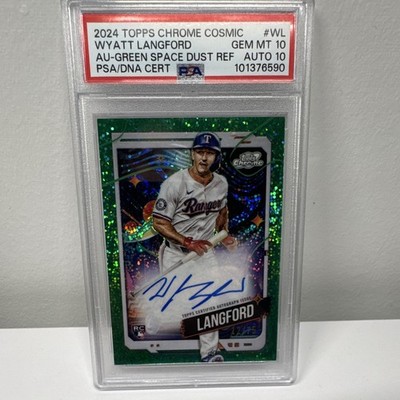 Topps 2024 Cosmic Chrome Wyatt Langford Green Space Dust /75 RC Auto PSA 10