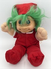 Russ Berrie Christmas Troll Doll Red Pajamas With Green Hair