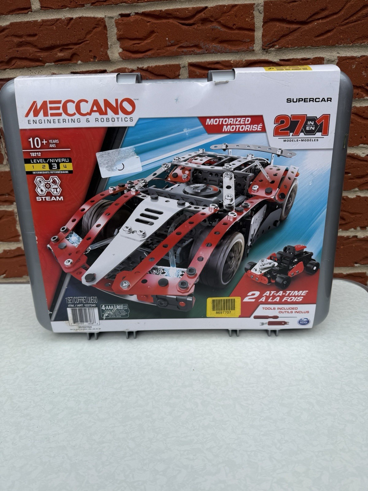 Meccano Supercar 27-in-1 Motorized Model Car Kit Metal Carry Case