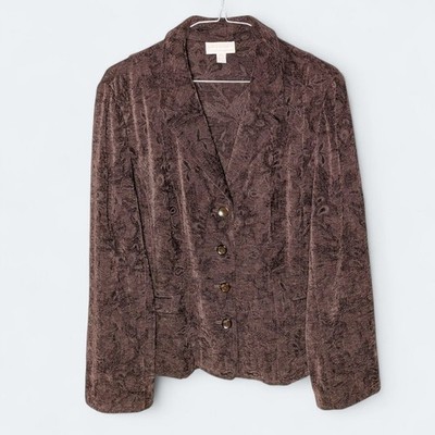 Croft & Barrow Blazer Jacket Floral Textured Jacquard Brown Classic Career Sz 14