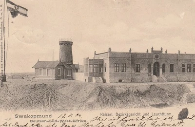 DSWA frühe AK mit Bau des Leuchtturms und Bezirksgerichts, gelaufen 1904 - Bild 1 von 2