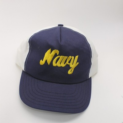 Vintage navy made USA snapback cap gold script blue white color block