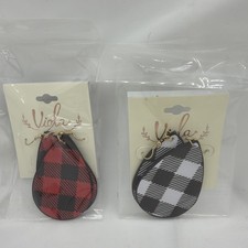 2 Pair Buffalo Plaid Drop Hook Dangle Earrings Red Black White Christmas Holiday