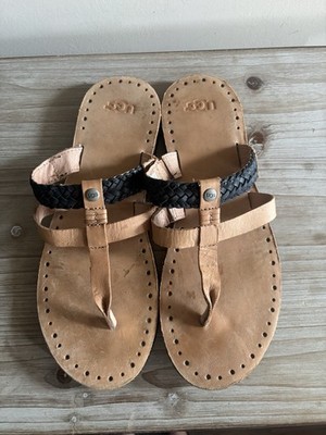 UGG Women's Audra Leather Braided Slip On Thong Flat Flip-Flop Sandals Size 9