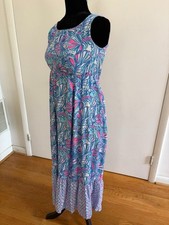 Lilly Pulitzer Flowy Beach Vacation Blue/Pink 20th Anniversary Maxi Dress, sz L