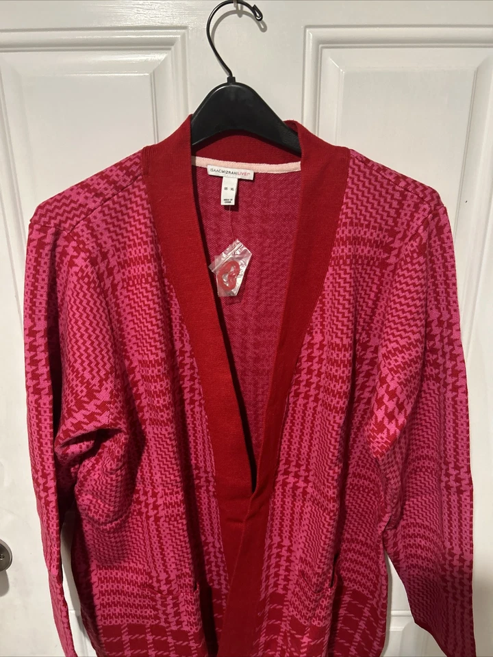 Isaac Mizrahi Live! Jacquard Cardigan Duster Red / Pink- XL - Image 3 of 4