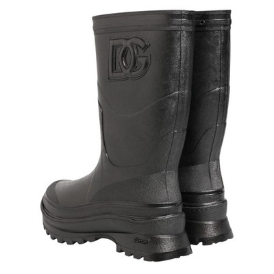 DOLCE & GABBANA Shoes Metallic Black Pull On Rain Boots Men