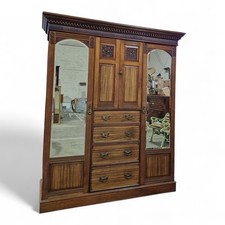 Victorian Combination Wardrobe - Antique carved walnut large triple wardrobe