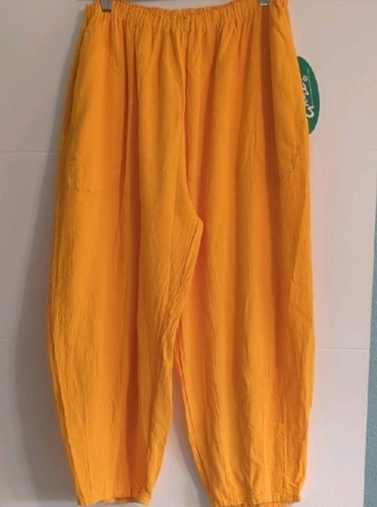 Oh My Gauze Mango Relaxed Fit Lagenlook Beachy Trousers Stretchy Waist Sz XL