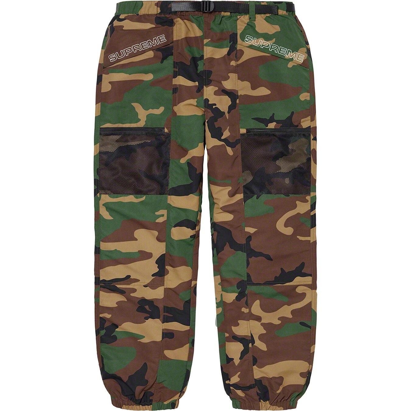 Pantalon camouflage ceinturé suprême Woodland SS20 très rare taille M logo boîte deadstock