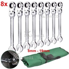 8x Ratschenschlüssel Gelenk Ring Maul Ratsche Schlüssel Satz 8-19mm Rolltasche