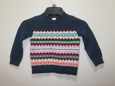 BABY GAP GIRLS SWEATER PULLOVER NAVY BLUE W/ COLORFUL GEOMETRIC SIZE 4 YEARS