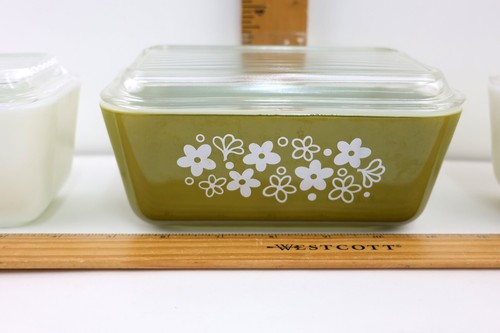 Vintage Pyrex Spring Blossom Refrigerator Dish Set w/Lids 501 502 Crazy Daisy - Picture 3 of 7
