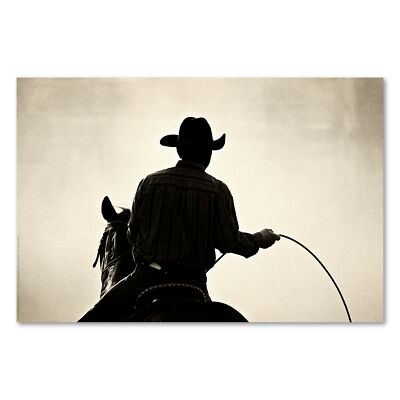 Postereck 0235 Poster Leinwand Cowboy, Pferd Schwarz Weiss USA Sepia Western Hut