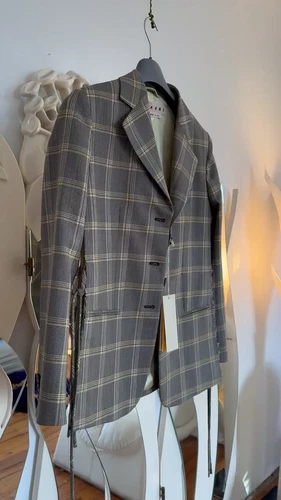 MARNI YELLOW CHECKED TECH WOOL JACKET WOMENS SZ 42 - Video 1 of 1