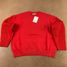 & Merci Womens Size Medium Red Long Crochet Sleeves Pullover Sweater NWT