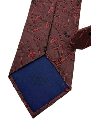 KENZO Burgundy Floral Embroidered Silk LUXURY Tie ITALY - 第 4/4 張圖片