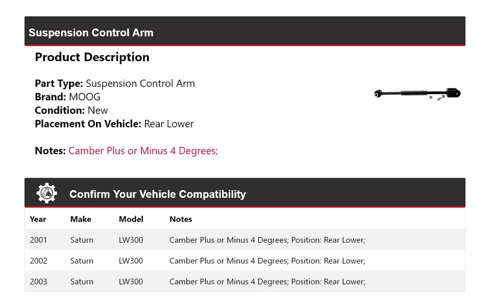Brazo de control de suspensión inferior trasero MOOG 2001-2003 Saturn LW300 2001 2002 2003 Foto 2 de 4