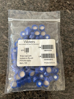Waters Blue, 12 x 32 mm Snap Neck Cap and Pre-slit PTFE/Silicone Septum, 100/pk