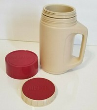VINTAGE Thermos Model # 4215 Red Mug Cup Beige Bottom