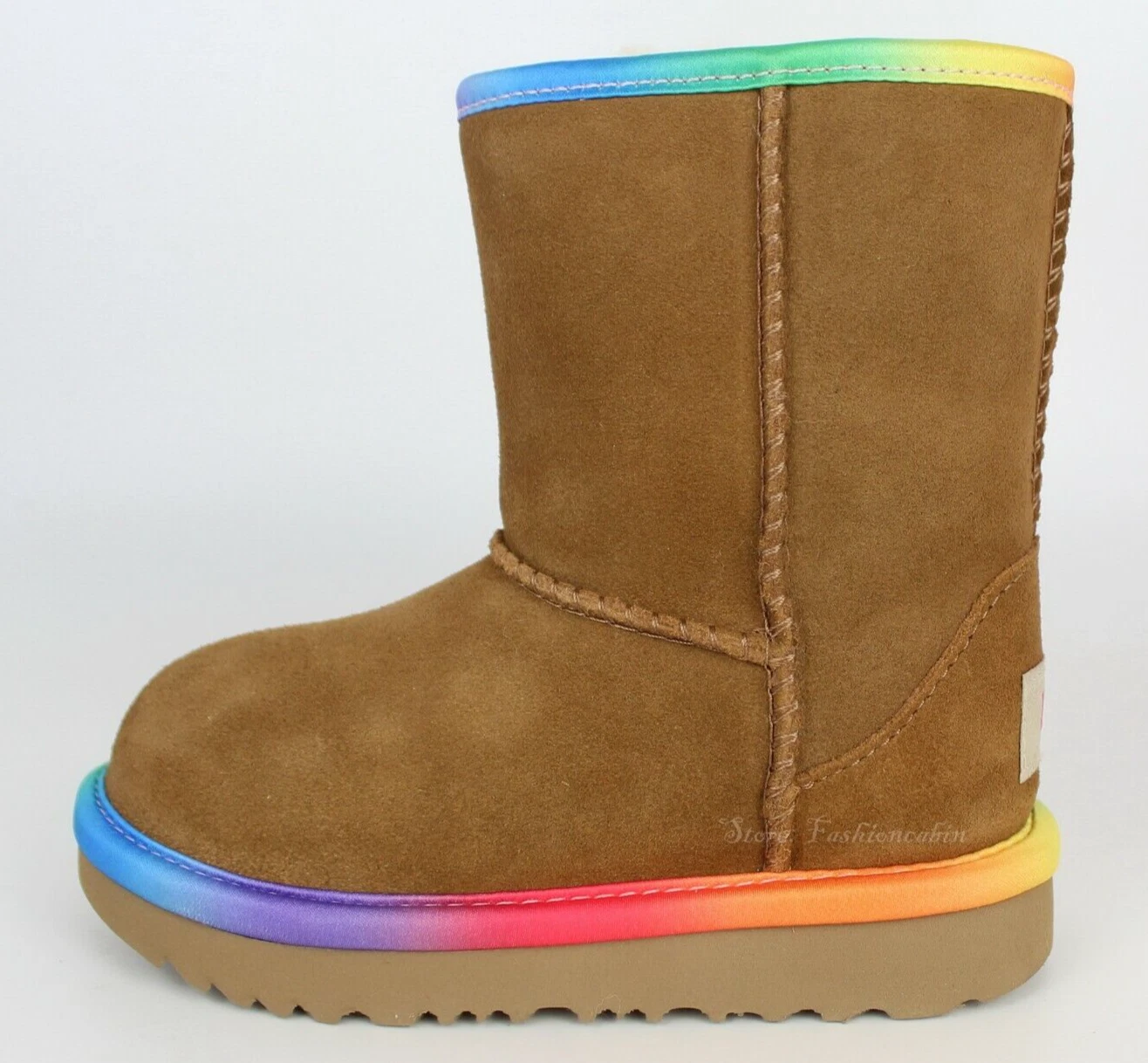 NEW UGG Rainbow Genuine Shearling Winter Boots (Toddler), CHESTNUT, Size 8