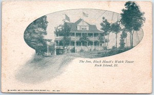 Rock-Island-Illinois-Postcard-034-The-Inn-Black-Hawk-039-s-Watch-Tower-034-c1900s-Unused