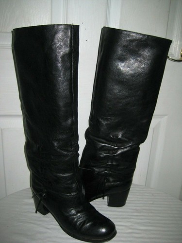 Bianchi schwarze kniehohe lässige Lederstiefel Schuhe Damengröße 37 / 6,5