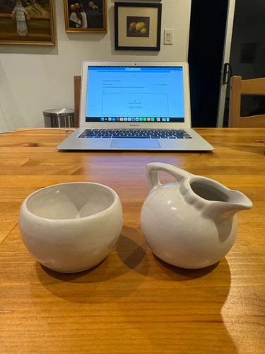 Frankoma Mini Pitcher 553 & Sugar Bowl 504 White Oklahoma Pottery; FREE SHIPPING