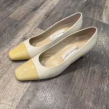 Etienne Aigner Strada Pumps Cap Toe Yellow Cream Women s Size 8.5 VTG