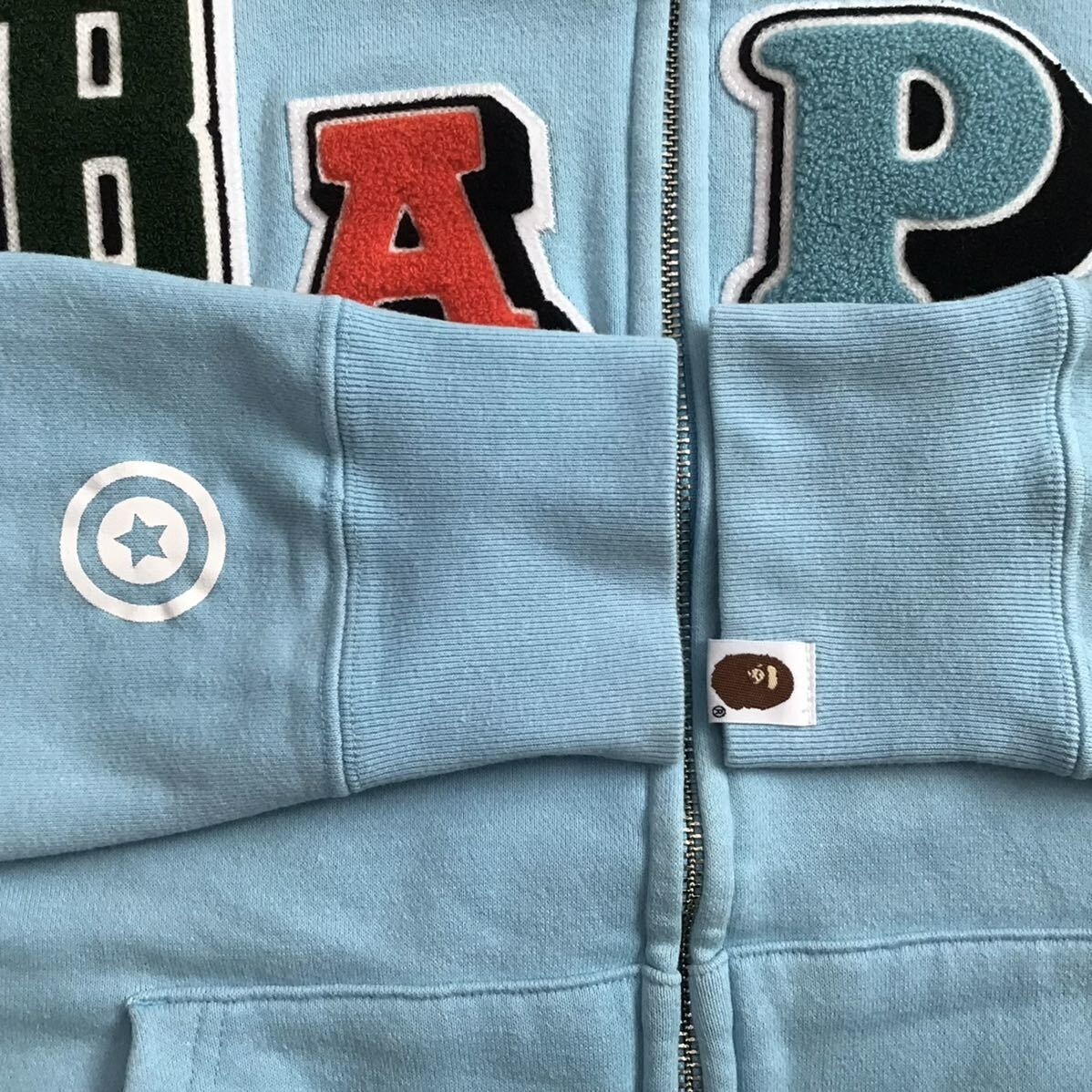 BAPE logo multi fonts shark hoodie light blue A Bathing Ape Size L