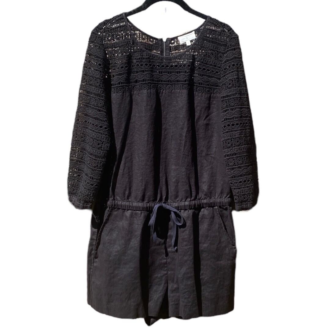 Lou and Grey Romper Womens 6 Black Linen Crochet Lace Elastic Drawstring  Waist | eBay