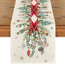  Nutcracker Floral Holly Christmas Table Runner, 13" x 36", Table Runner Red