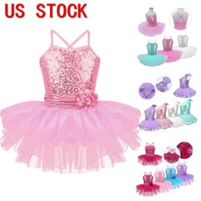 Girls Shiny Sequins Princess Dress Ballet Dance Tutu Skirt Dancewear Costumes