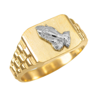 10K Yellow Gold Praying Hands Religious Ring