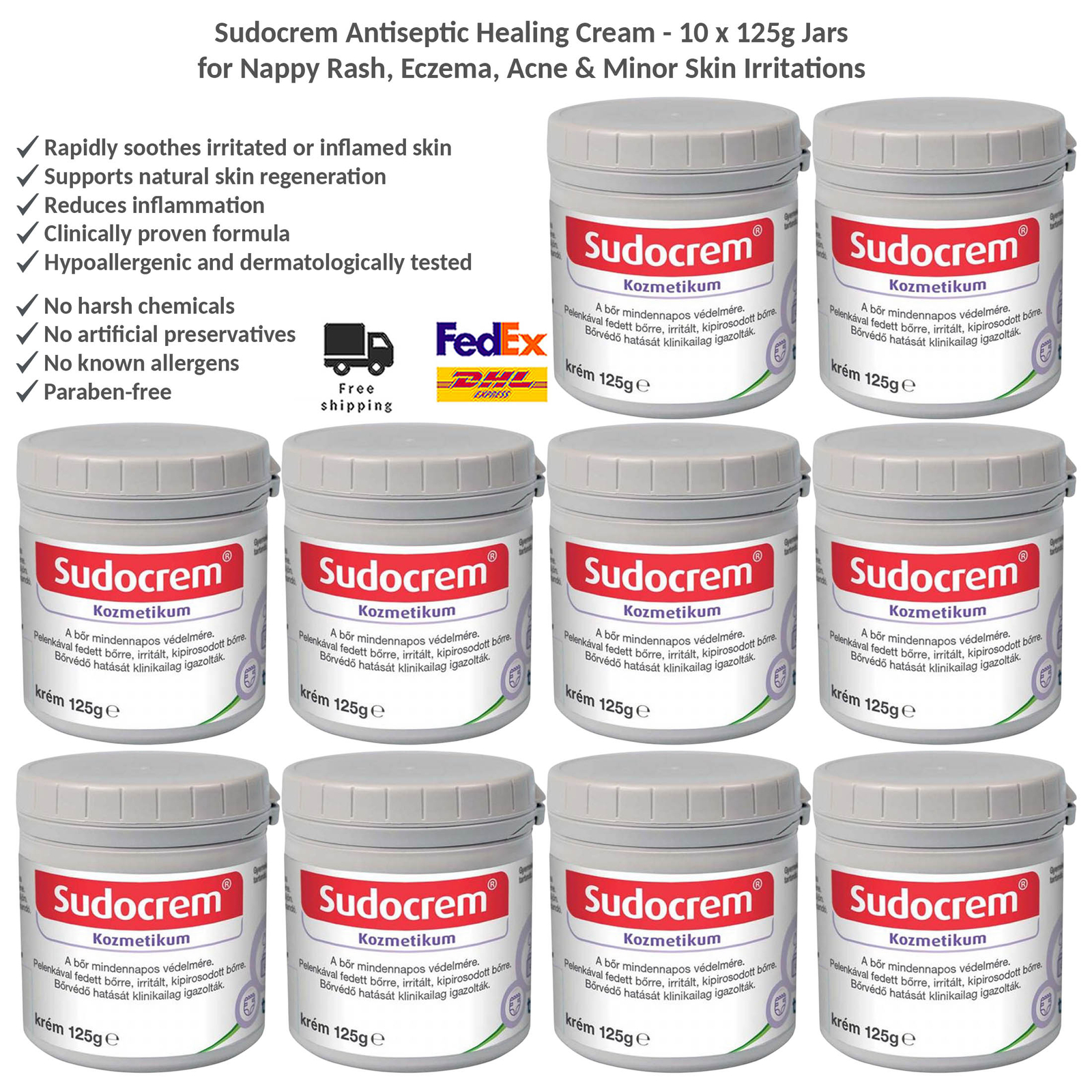 Sudocrem Antiseptic Healing Cream - Treats Signs of Nappy Rash - 125g x 10