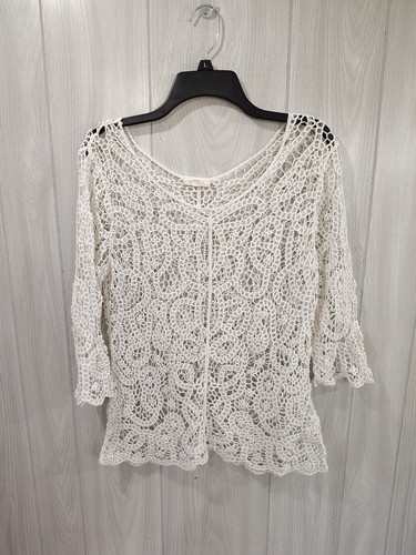Ivory Crochet Knit Overlay Type ADIVA Boho Cottage Size L