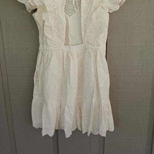 Sea Vienne Eyelet Tunic Mini Dress SZ L Women Boho Cotton Flutter Sleeve Pockets - Picture 6 of 13