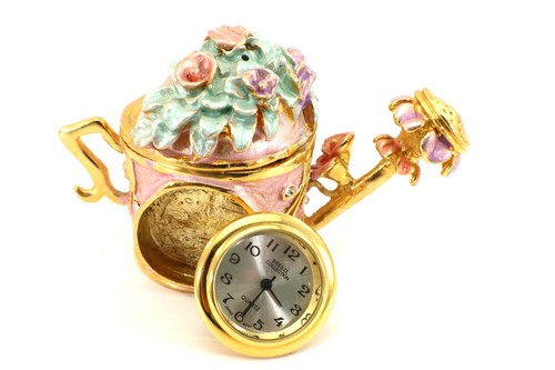 Trinket Box WATERING CAN with Clock Mini Pink Enamel Rhinestones - Picture 7 of 13
