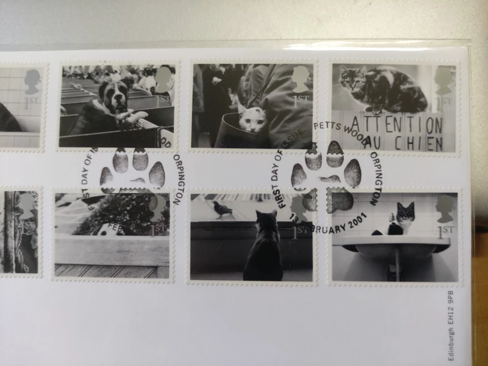 2001 UK Great Britain Royal Mail 猫咪狗狗 Cats and Dogs Black White photos stamp FDC - Image 4 of 4