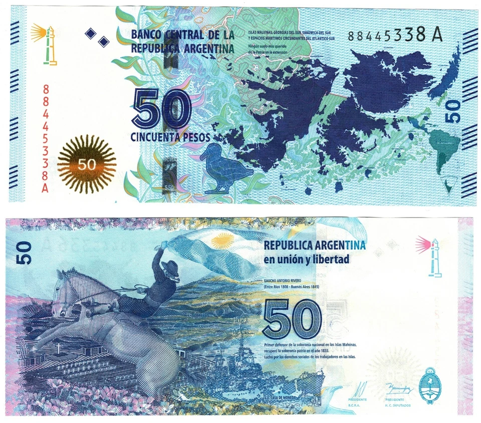 2015 Argentina P362 50 Pesos Banknote Islas Malvinas Falkland Islands UNC - Bild 1 von 1