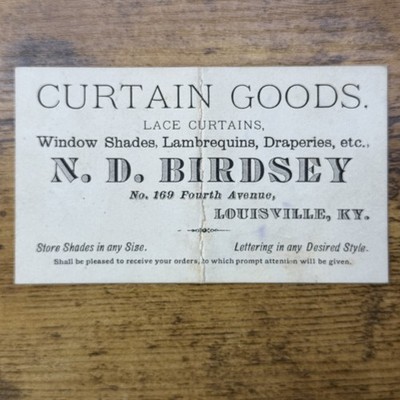1873 N.D. Birdsey Louisville KY Victorian Curtain Goods Trade Card
