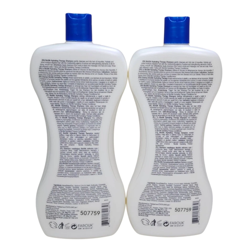 BioSilk 2 pk Hydrating Therapy Shampoo Duo Jumbo 34oz Sulfate Free Made In USA - Image 2 of 4