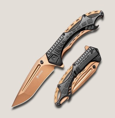 Nedfoss Cheetah D2 Folding Knife 3.6  EDC Flipper Gold Black